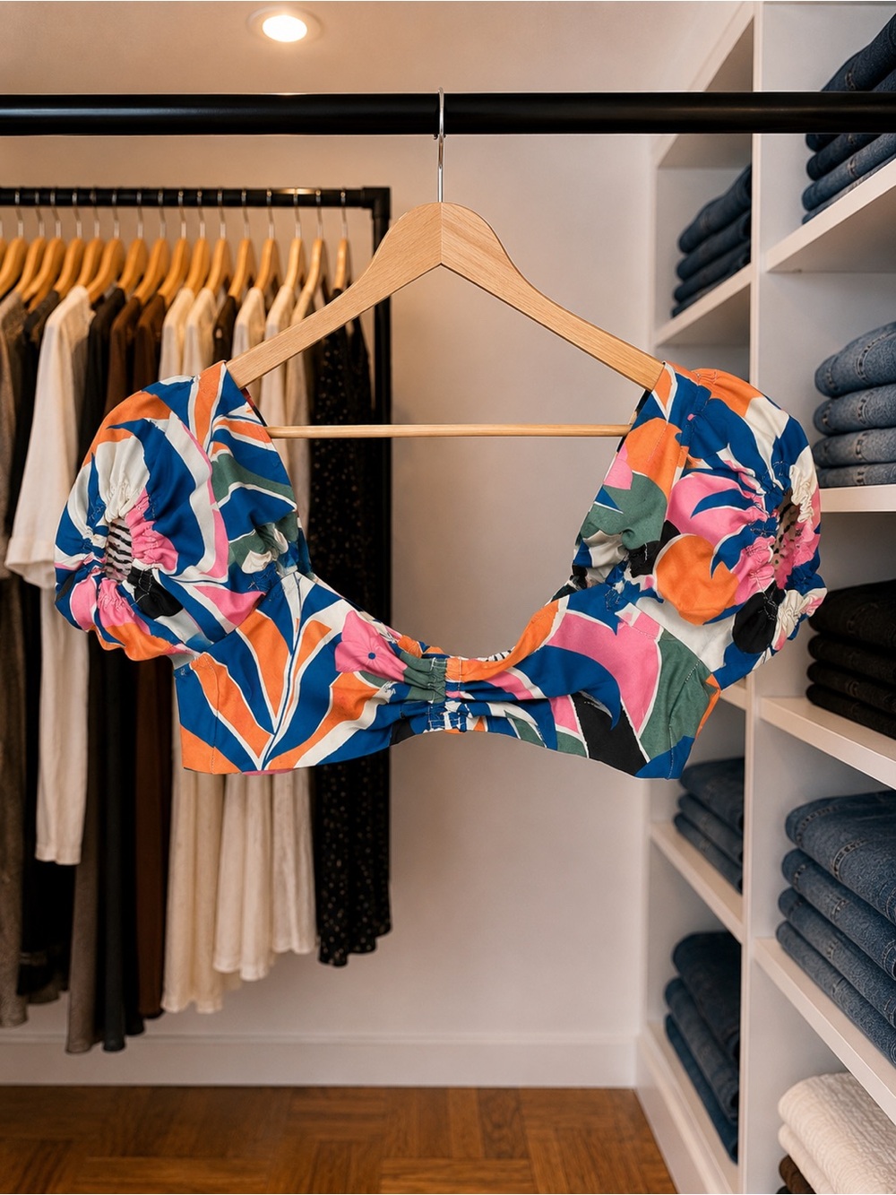 Agua Bendita x Revolve Printed Puff Sleeve Crop Top | Colorful Vacation Top